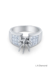 14k White Gold Diamond Princess Cut Multi Layer Semi Mount Promise Ring 1c