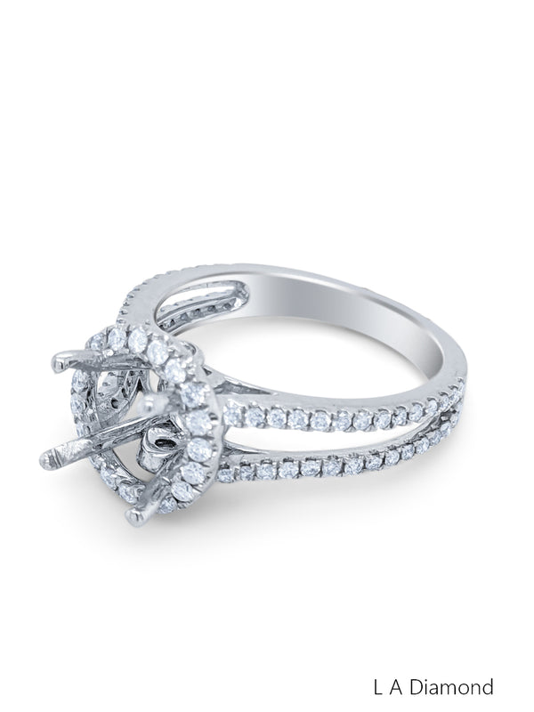 14K White Gold Diamond Round Cut Semi-Mount Halo Engagement Ring (1.20 ct) - LA DIAMOND