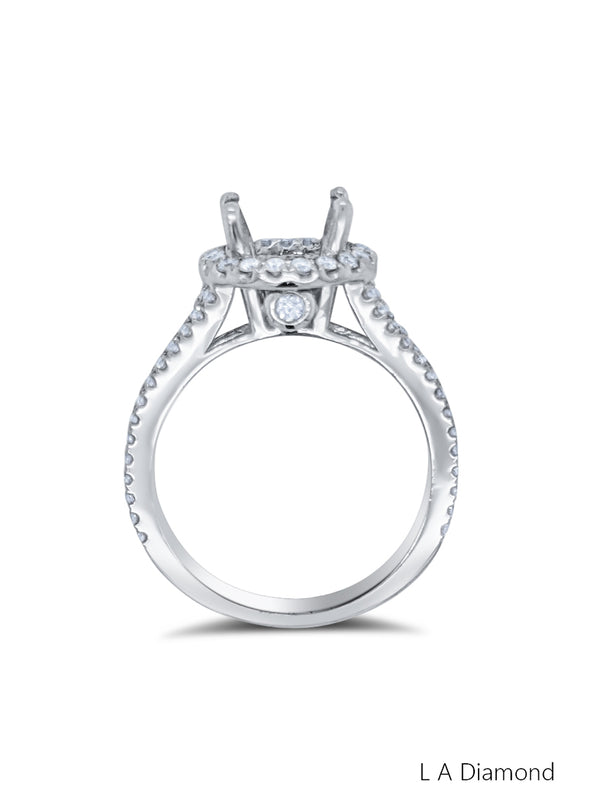 14K White Gold Diamond Round Cut Semi-Mount Halo Engagement Ring (1.20 ct) - LA DIAMOND