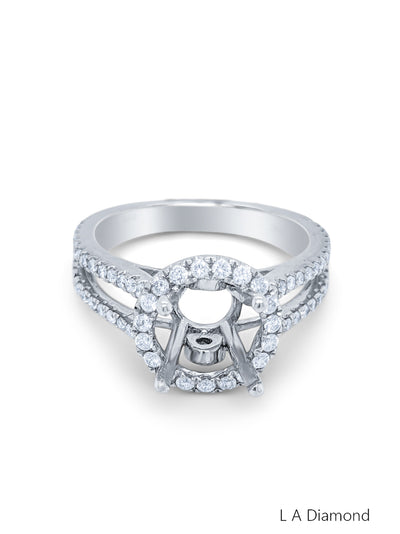 14K White Gold Diamond Round Cut Semi-Mount Halo Engagement Ring (1.20 ct)