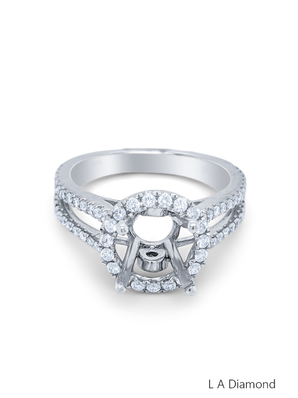 14K White Gold Diamond Round Cut Semi-Mount Halo Engagement Ring (1.20 ct) - LA DIAMOND