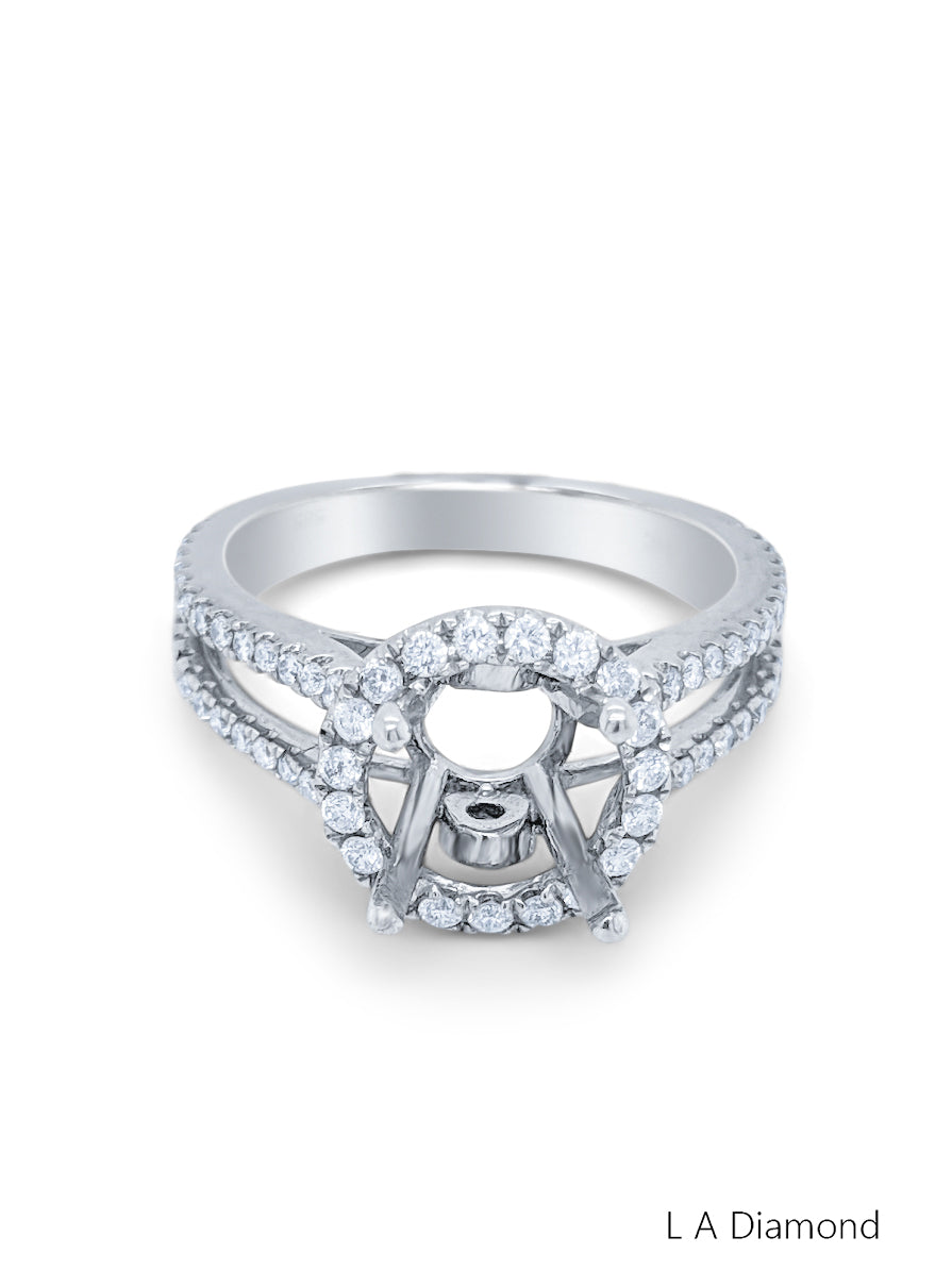 14k White Gold Diamond Round Cut Semi Mount Halo Engagement Ring 1.20c