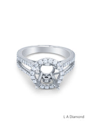 14k White Gold Diamond Round Cut Semi Mount Halo Engagement Ring 1.20c