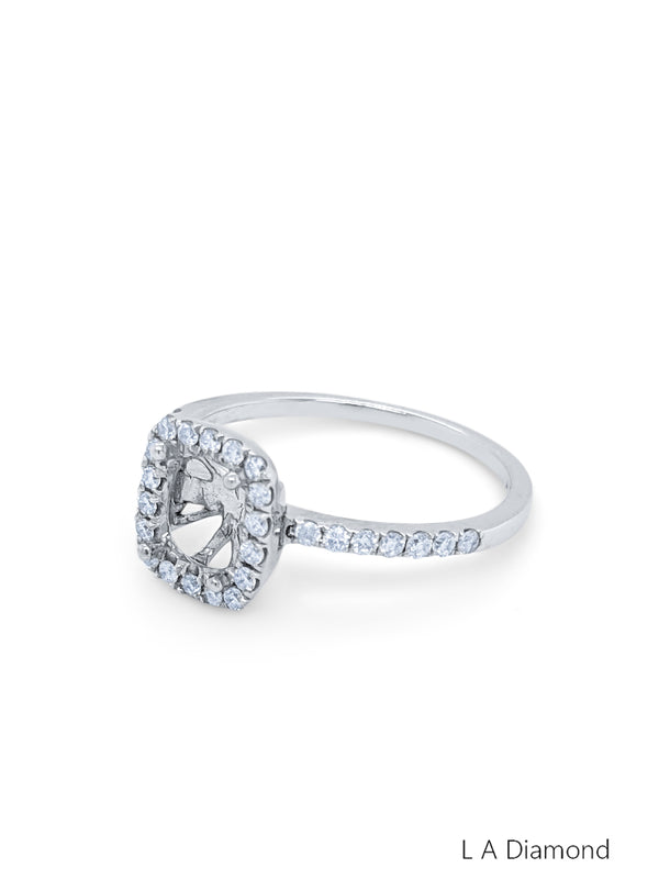 14K White Gold Diamond Cushion Cut Semi-Mount Engagement Ring (.35 ct) - LA DIAMOND