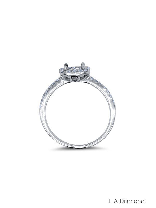 14K White Gold Diamond Cushion Cut Semi-Mount Engagement Ring (.35 ct) - LA DIAMOND
