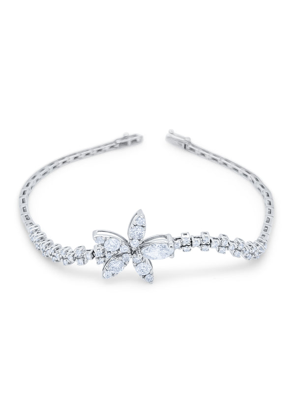 18k White Gold Diamond Marquise Cut Circle Link Tennis Bracelet 1.75c, .40c - LA DIAMOND