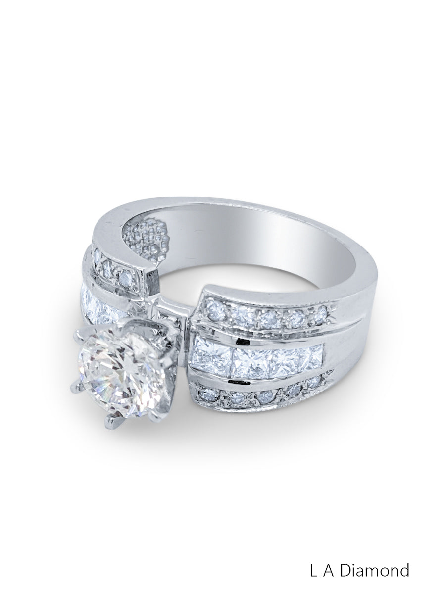 14k White Gold Diamond Multi Layered Round Cut Engagement Ring 1.20c - LA DIAMOND