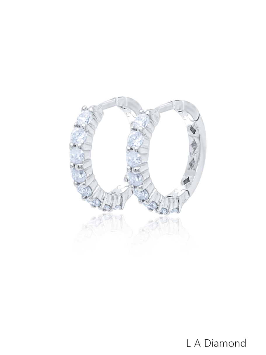 14k White Gold Diamond Round Cut Huggie Earring 1.63c