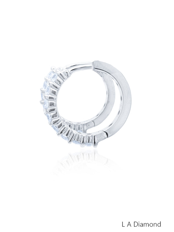 14k White Gold Diamond Round Cut Huggie Earring 1.63c - LA DIAMOND