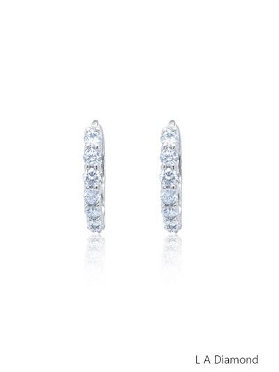 14k White Gold Diamond Round Cut Huggie Earring 1.63c