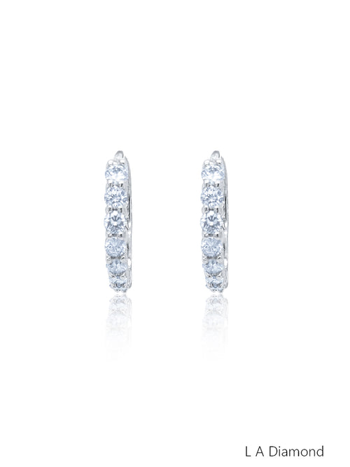 14k White Gold Diamond Round Cut Huggie Earring 1.63c - LA DIAMOND