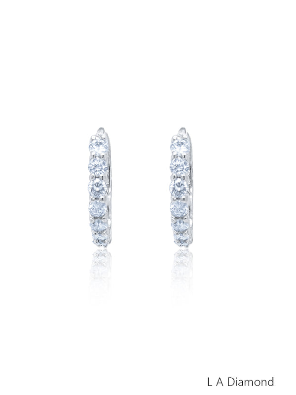 14k White Gold Diamond Round Cut Huggie Earring 1.63c - LA DIAMOND