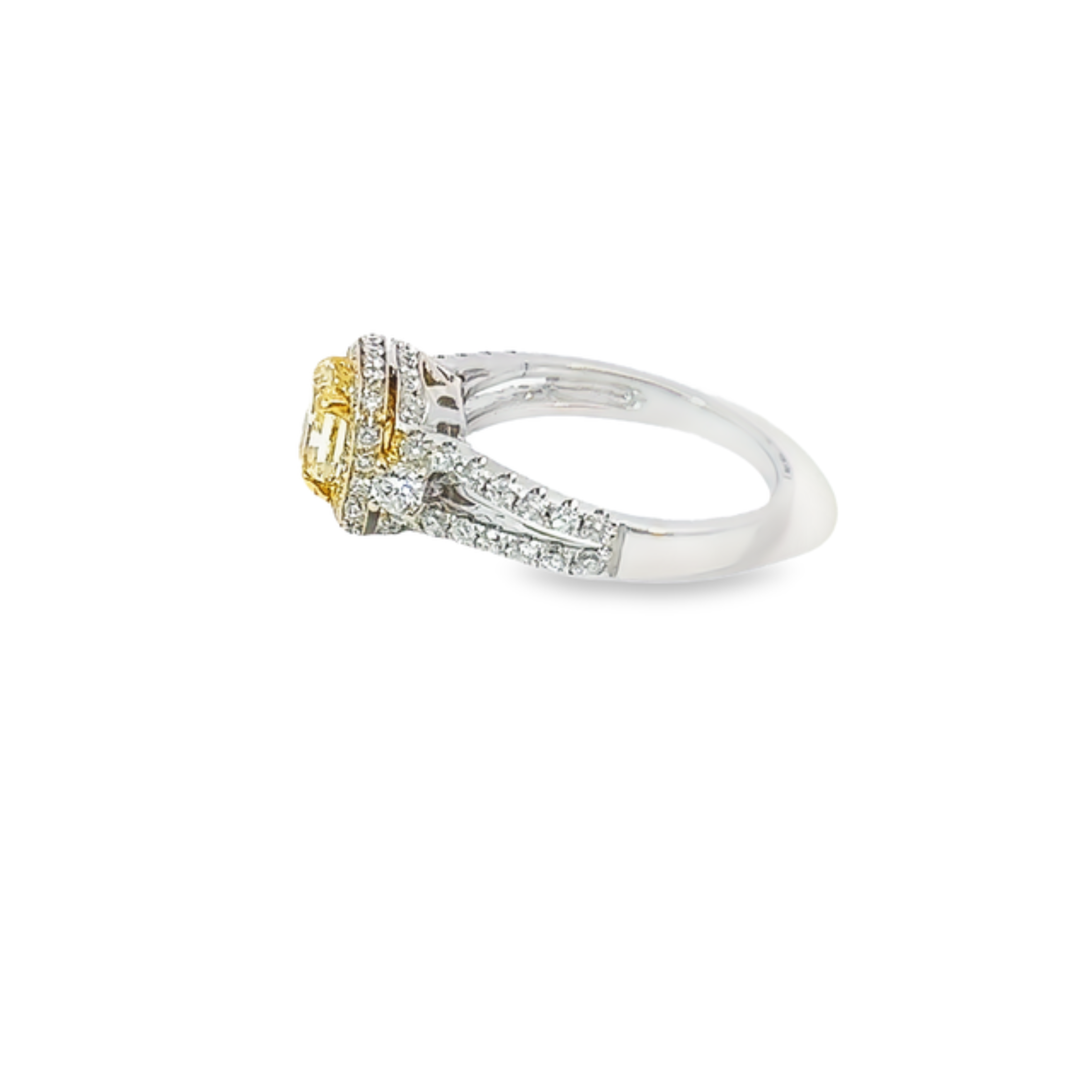 14k Yellow and White Gold Diamond Princess-Cut Crown Engagement Ring 1.01c - LA DIAMOND