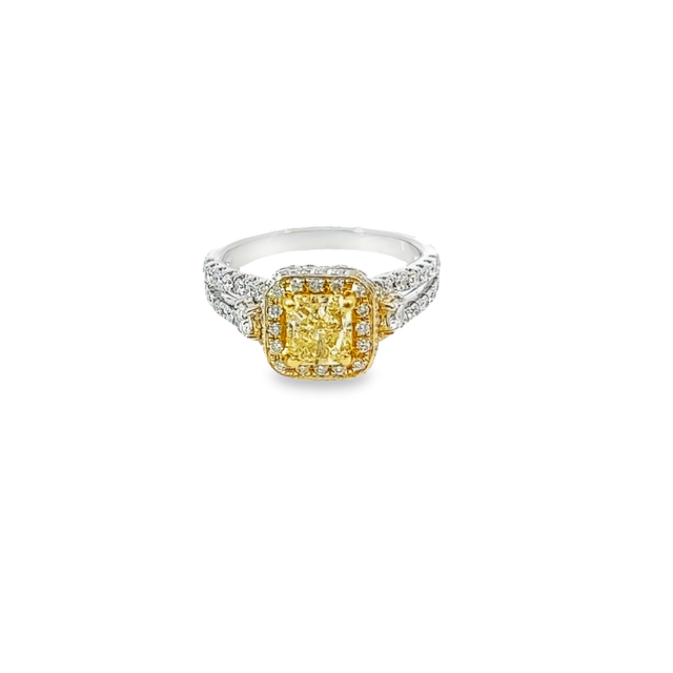 14k Yellow and White Gold Diamond Princess-Cut Crown Engagement Ring 1.01c - LA DIAMOND
