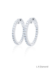 14k White Gold Diamond Inside-Out Round Cut  Hoop Earring 1.39c