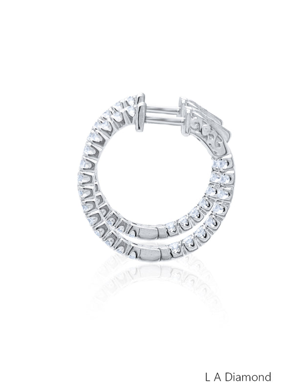 14k White Gold Diamond Inside-Out Round Cut  Hoop Earring 1.39c