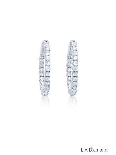 14k White Gold Diamond Inside-Out Round Cut  Hoop Earring 1.39c
