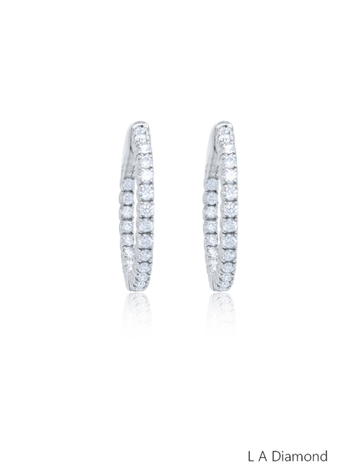 14k White Gold Diamond Inside-Out Round Cut  Hoop Earring 1.39c - LA DIAMOND