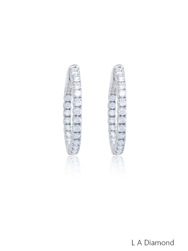 14k White Gold Diamond Inside-Out Round Cut  Hoop Earring 1.39c