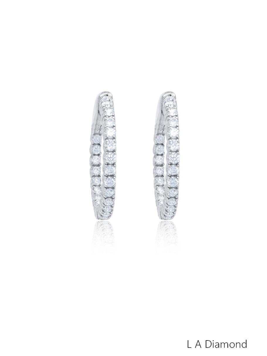 14k White Gold Diamond Inside-Out Round Cut  Hoop Earring 1.39c