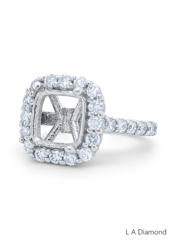 14K White Gold Diamond Princess and Round Cut Semi-Mount Engagement Ring (1.00 ct) - LA DIAMOND