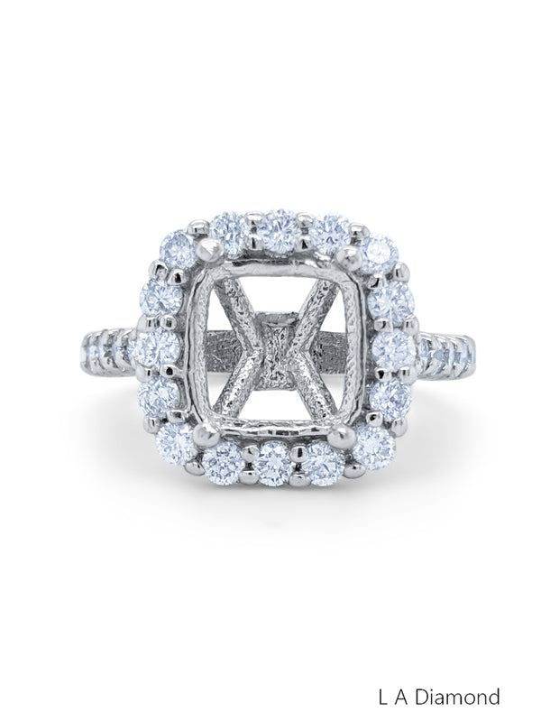 14K White Gold Diamond Princess and Round Cut Semi-Mount Engagement Ring (1.00 ct) - LA DIAMOND