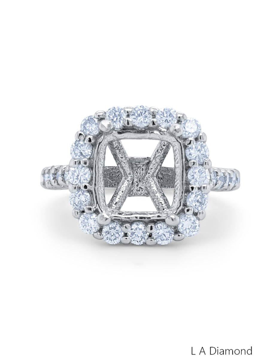 14k White Gold Diamond Princess And Round Cut Semi Mount Engagement Ring 1c