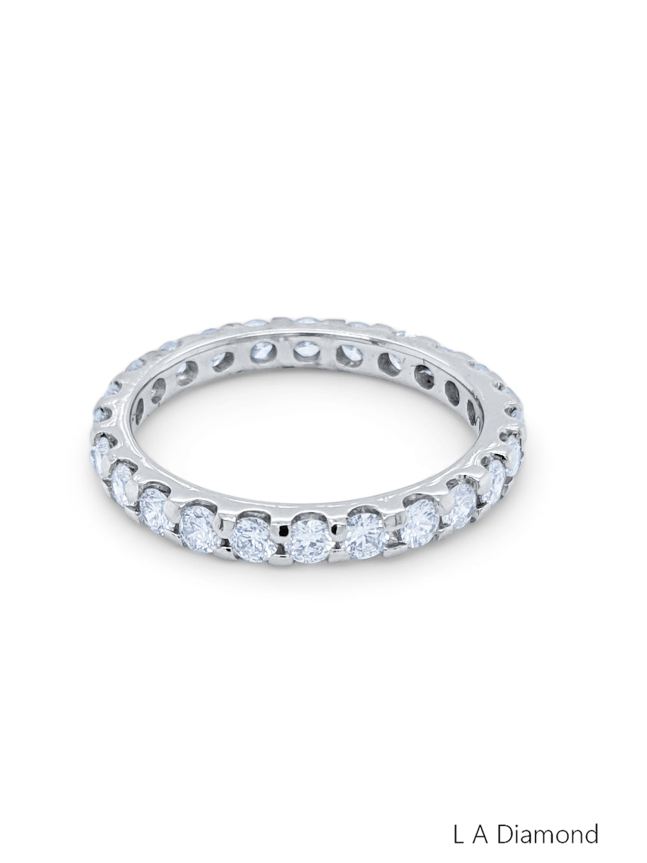 14K White Gold Diamond Round Cut Eternity Wedding Ring .71c
