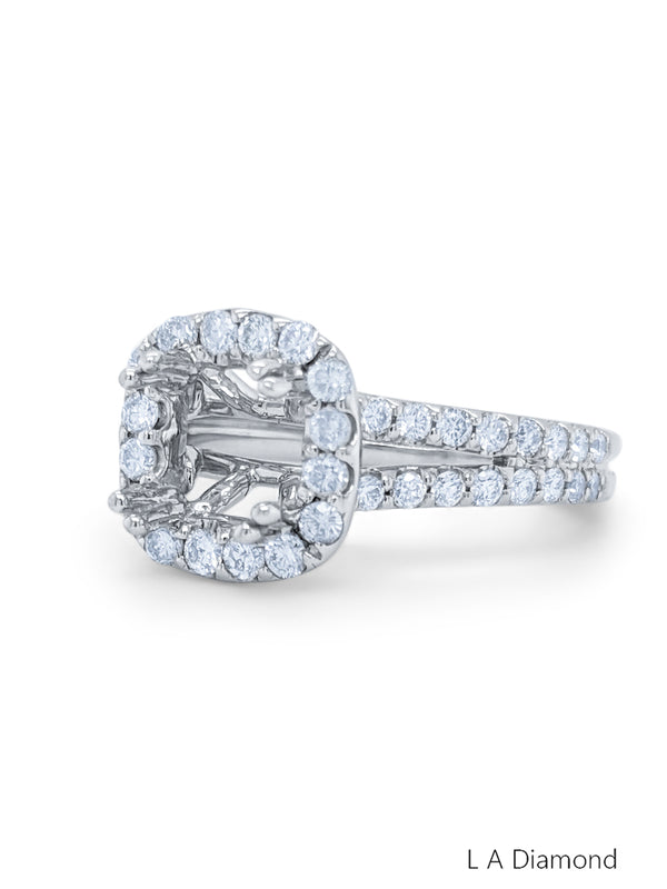 14k White Gold Diamond Halo Cushion Cut Semi Mount Engagement Ring 1.24c - LA DIAMOND