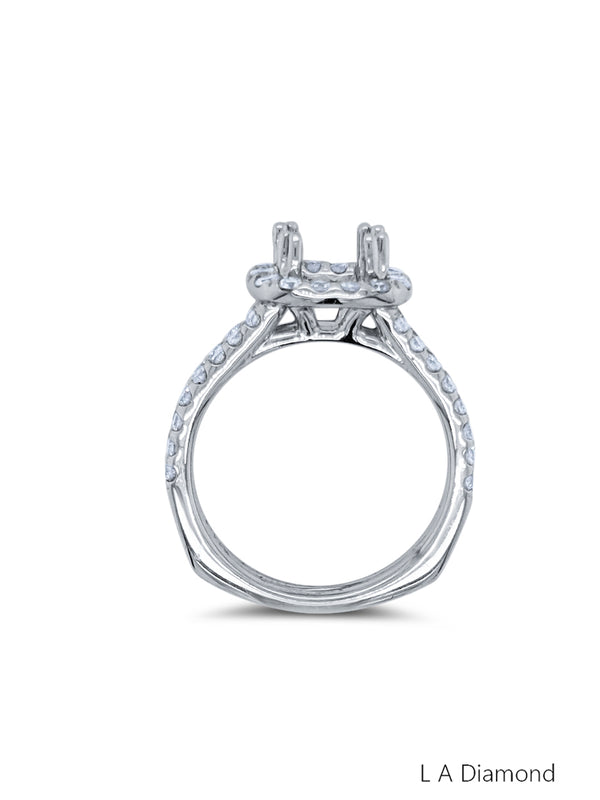 14k White Gold Diamond Halo Cushion Cut Semi Mount Engagement Ring 1.24c - LA DIAMOND
