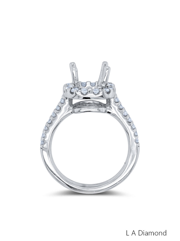 14K White Gold Diamond Halo Cushion Cut Semi-Mount Engagement Ring (.86 ct) - LA DIAMOND