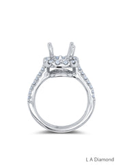 14K White Gold Diamond Halo Cushion Cut Semi-Mount Engagement Ring (.86 ct)