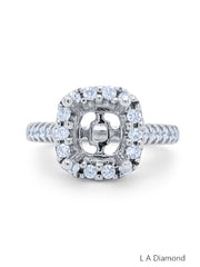 14K White Gold Diamond Halo Cushion Cut Semi-Mount Engagement Ring (.86 ct)