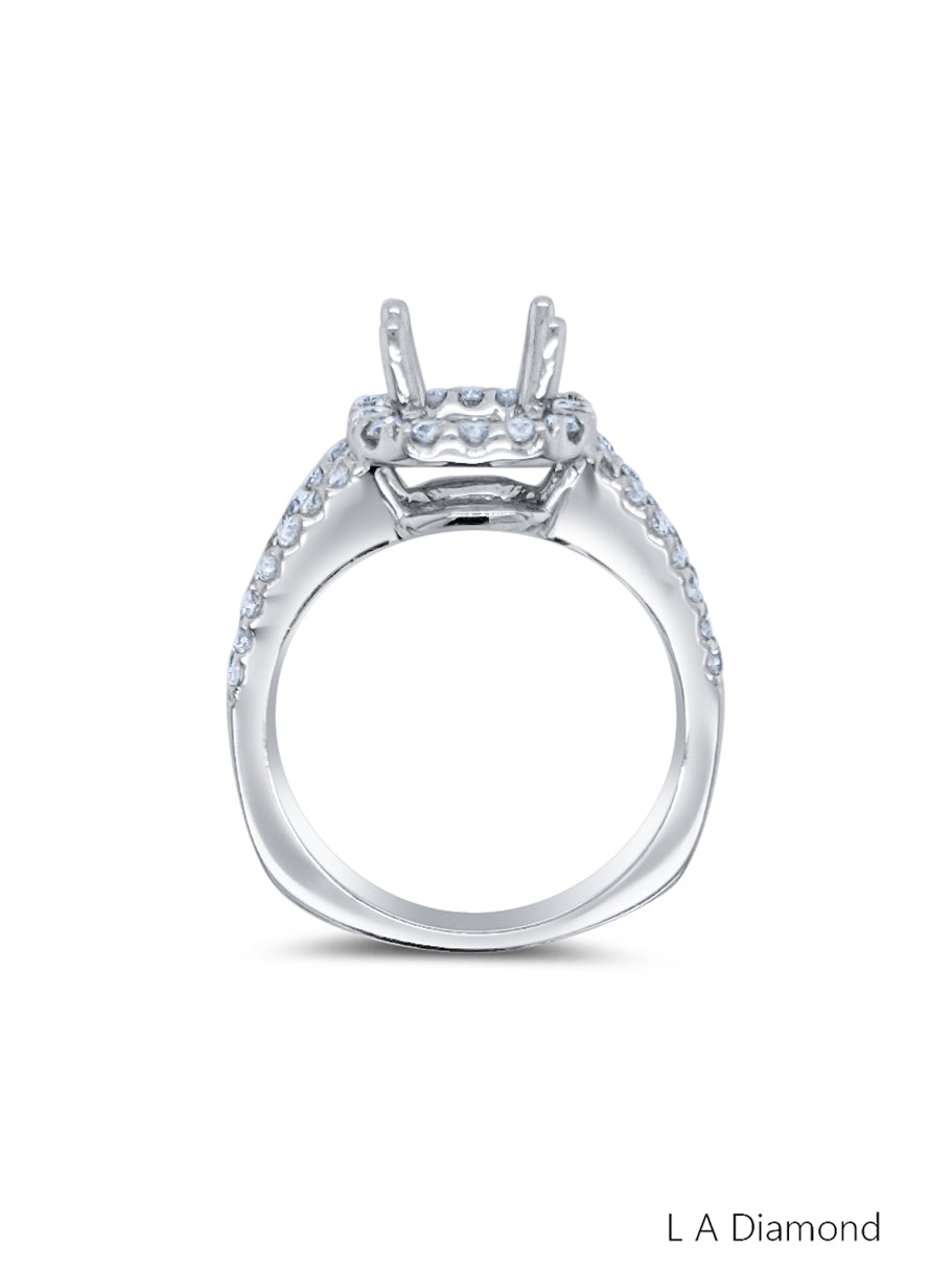 14k White Gold Diamond Round Cut Semi Mount Engagement Ring 1.01c