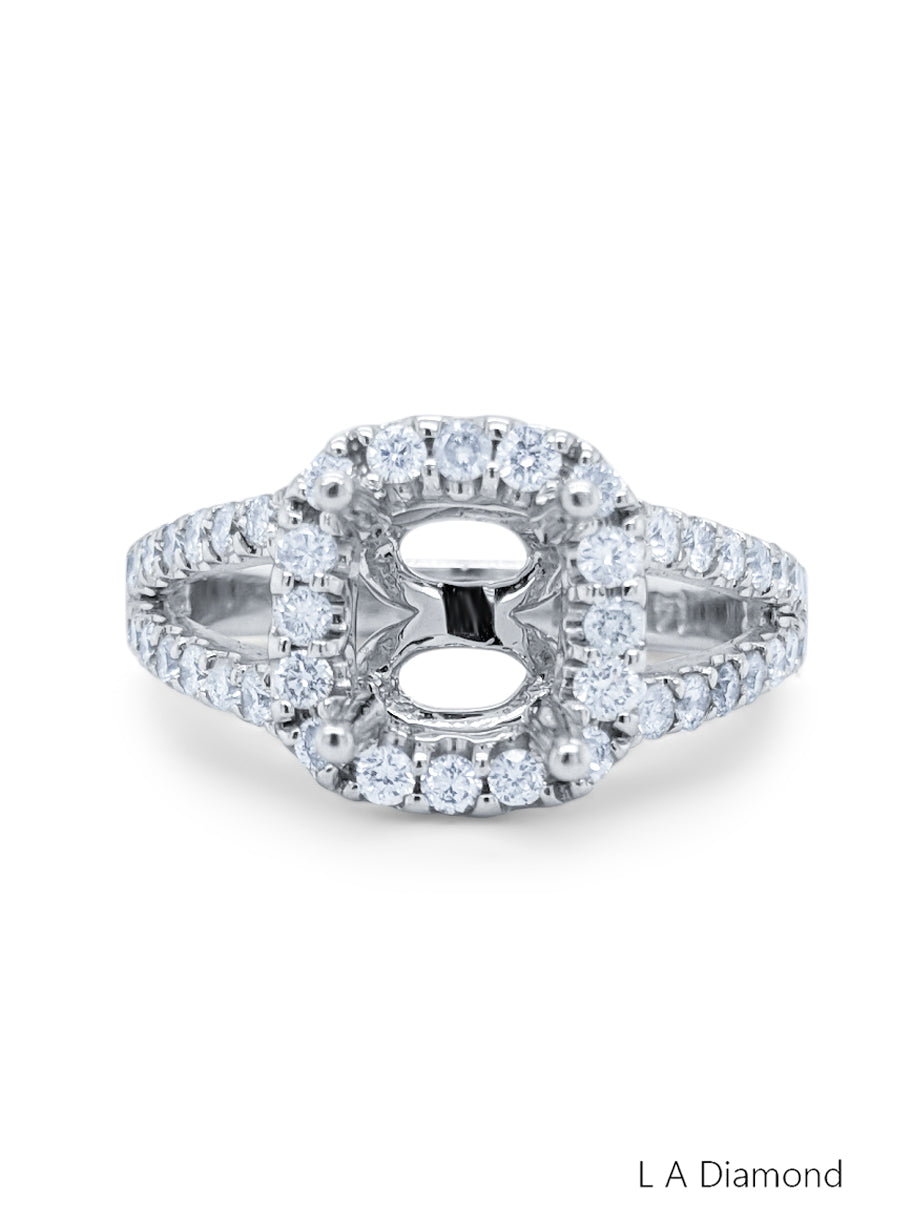 14k White Gold Diamond Round Cut Semi Mount Engagement Ring 1.01c