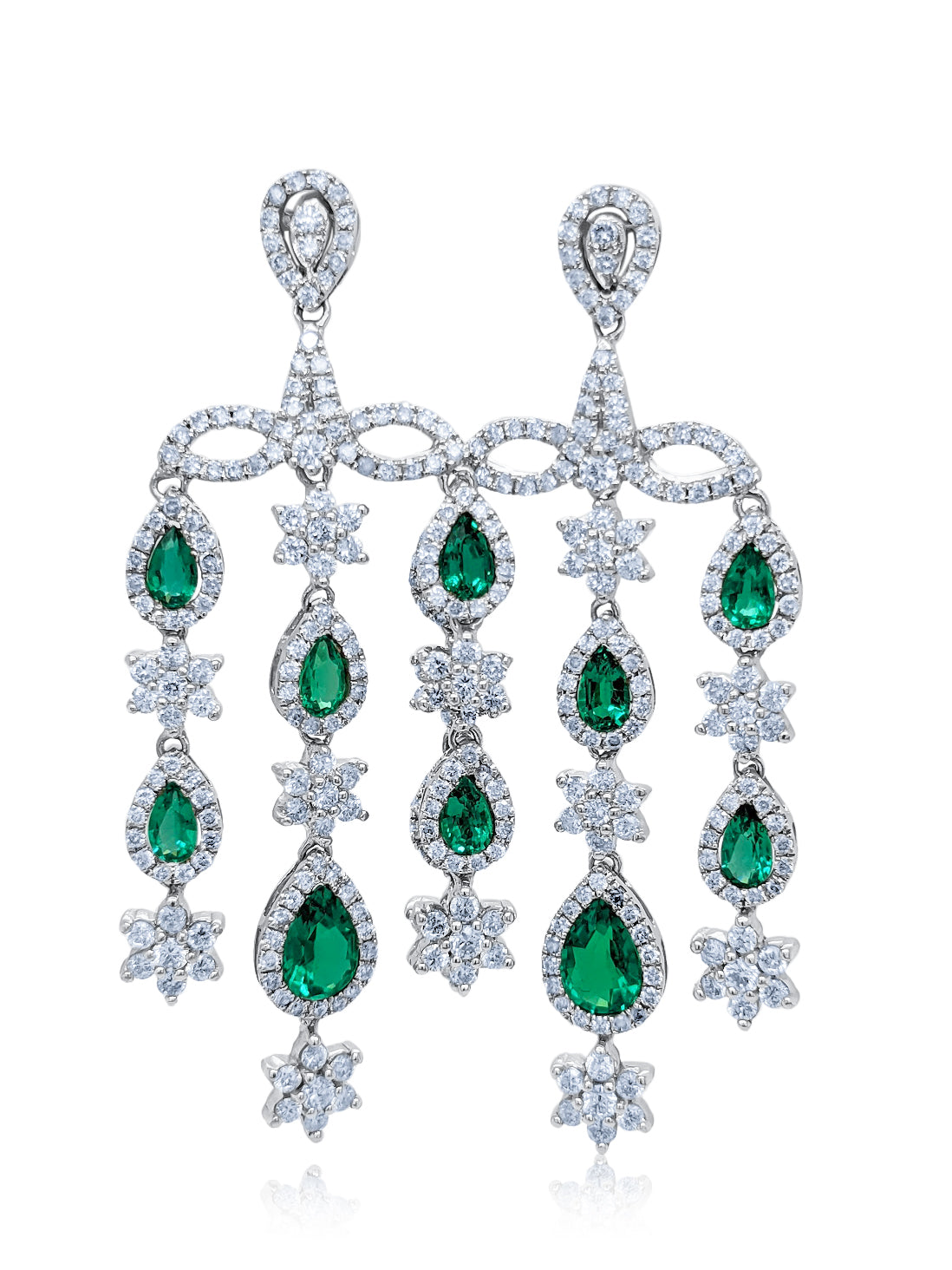 14k White Gold Diamond And Emerald Earring - LA DIAMOND