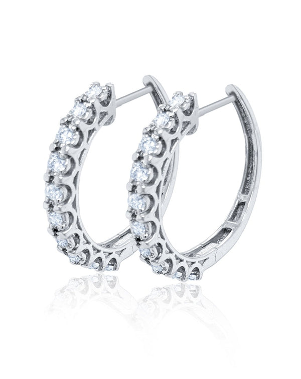14k White Gold Hoop Diamond Earring - LA DIAMOND
