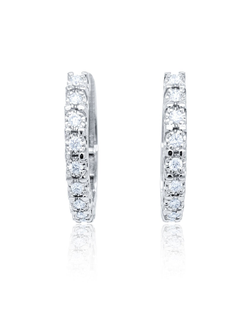 14k White Gold Hoop Diamond Earring - LA DIAMOND