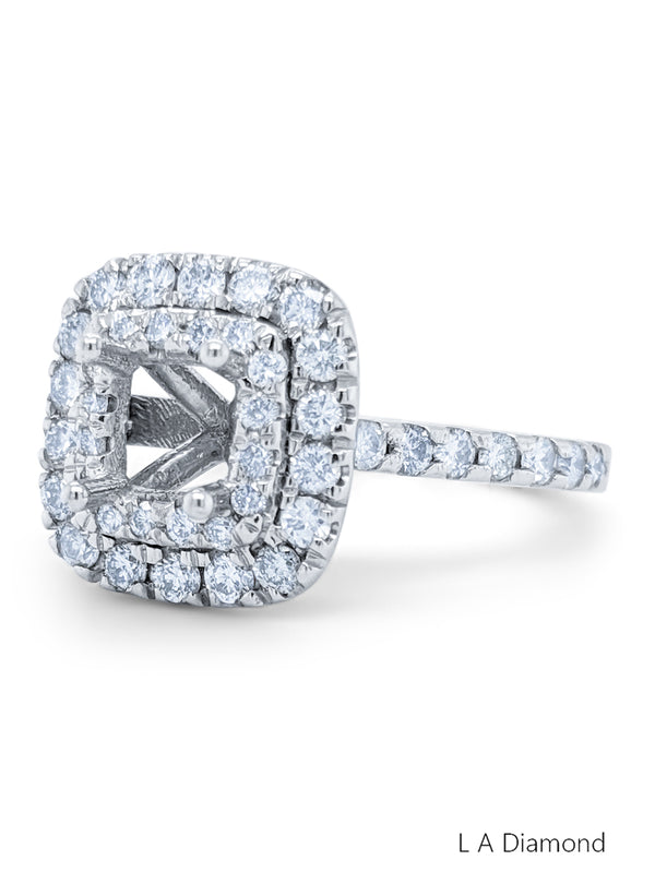 14K White Gold Cushion Cut Diamond Semi-Mount Engagement Ring (1.20 ct) - LA DIAMOND