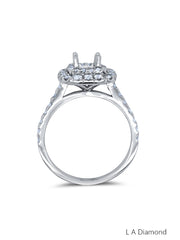 14k White Gold Diamond Cushion Cut Semi Mount Engagement Ring 1.20c