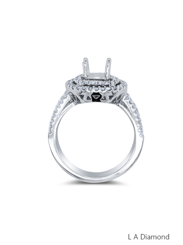 14K White Gold Diamond Double Halo Round Cut Semi-Mount Engagement Ring (1.78 ct) - LA DIAMOND