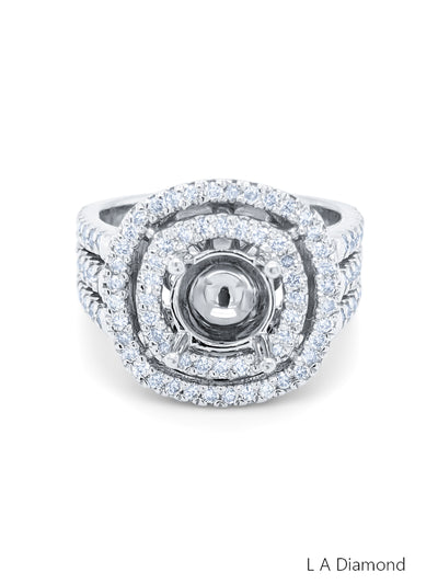 14K White Gold Diamond Double Halo Round Cut Semi-Mount Engagement Ring (2.20 ct)