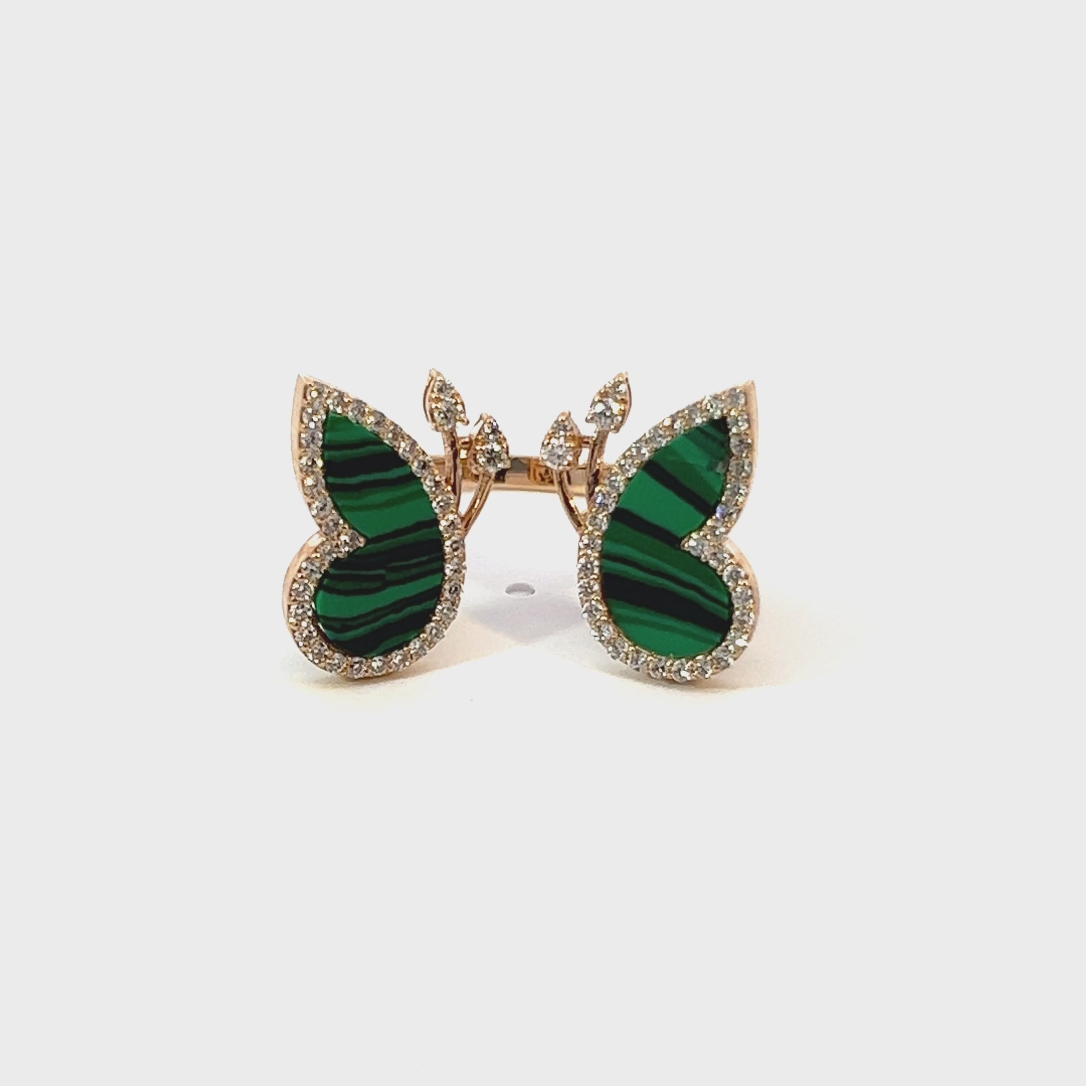 18K Rose Gold Diamond & Emerald Butterfly Marquise-Cut Ring (0.89 ct)