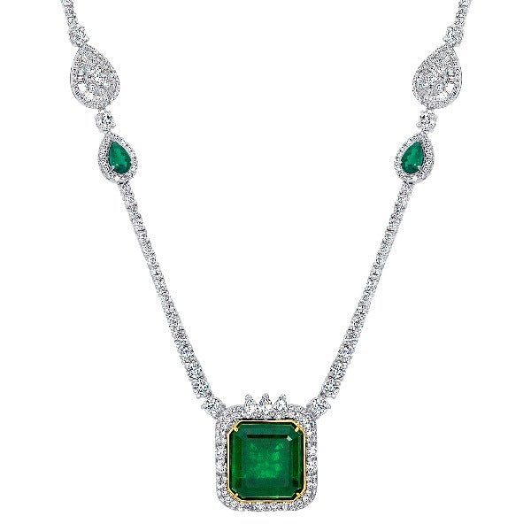 Princess-Cut Emerald and 1/5 CT. T.W Diamond Necklace in 14K White Gold - LA DIAMOND