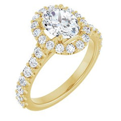 14K Solid Gold Oval 1.5 CTW Natural Diamond Engagement Ring