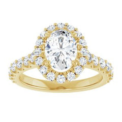 14K Solid Gold Oval 1.5 CTW Natural Diamond Engagement Ring
