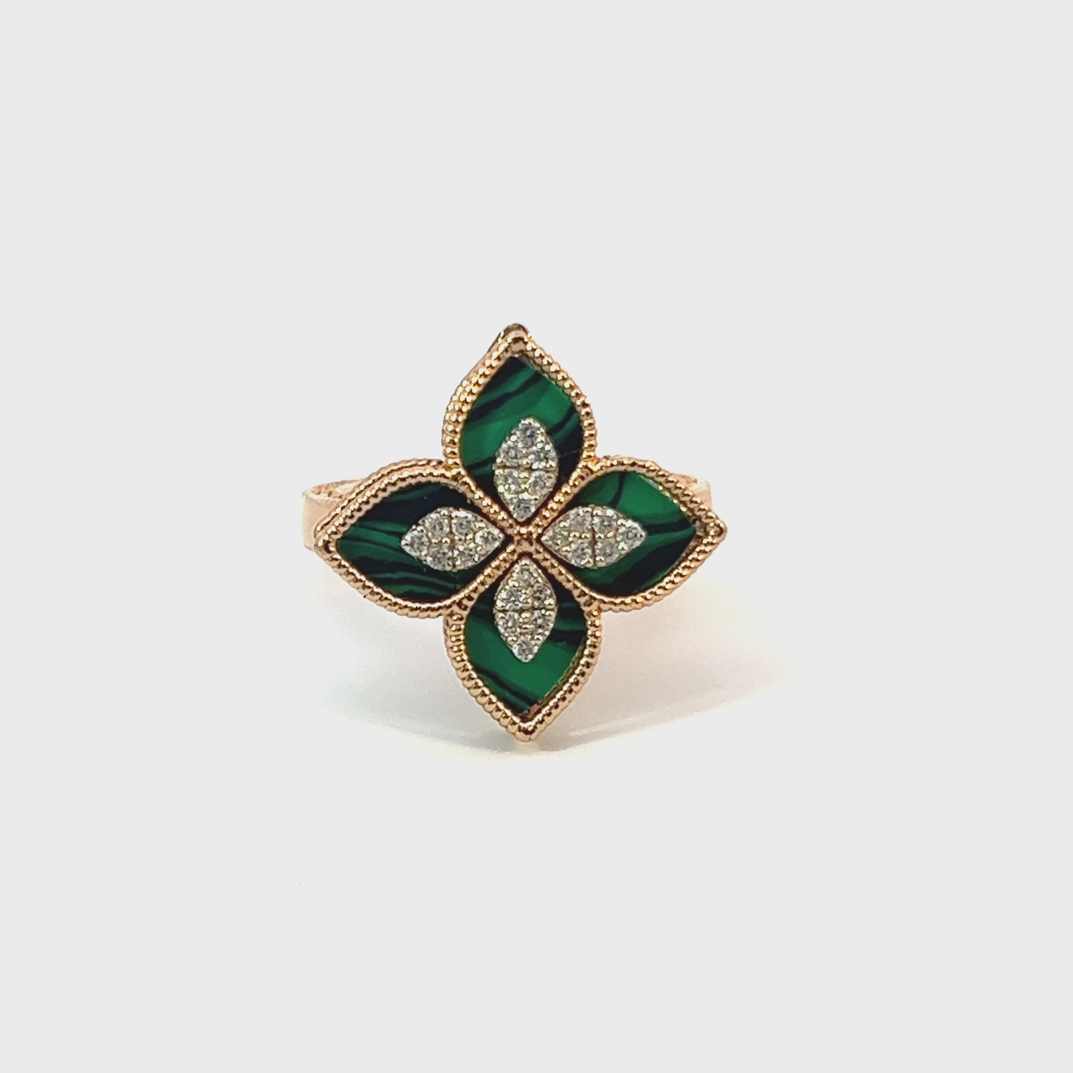 18k Rose Gold Diamond Emerald Marquise Cut Ring .35c