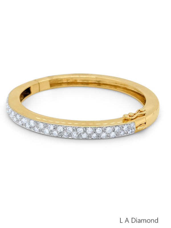18k Yellow Gold Diamond Round Cut Hinged Bangle Bracelet 2c - LA DIAMOND