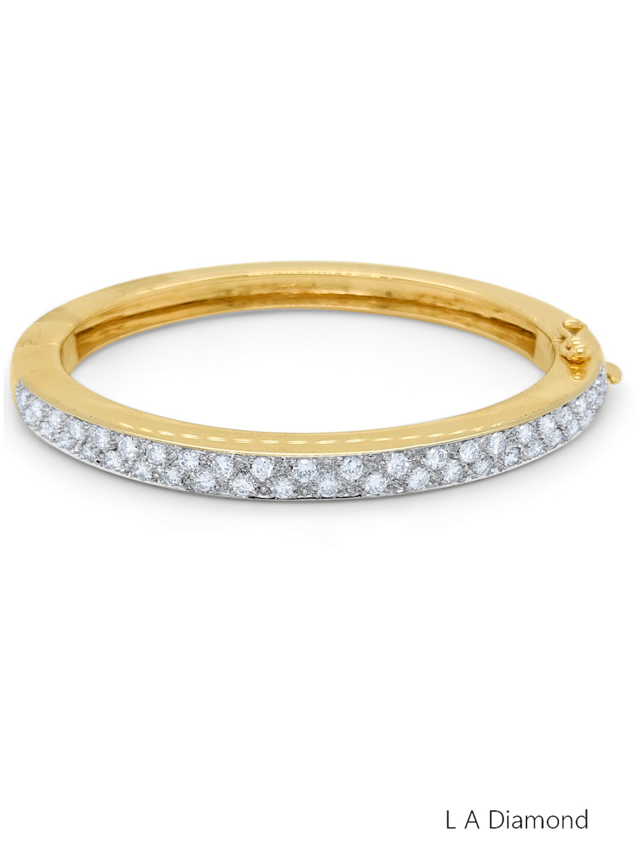 18k Yellow Gold Diamond Round Cut Hinged Bangle Bracelet 2c