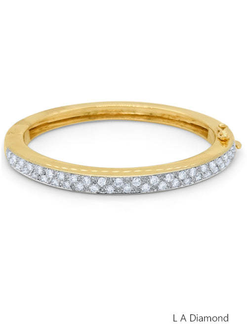 18k Yellow Gold Diamond Round Cut Hinged Bangle Bracelet 2c - LA DIAMOND